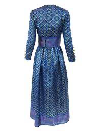 1960s Oscar de la Renta Blue Metallic Floral Brocade Evening Dress For Sale at 1stDibs